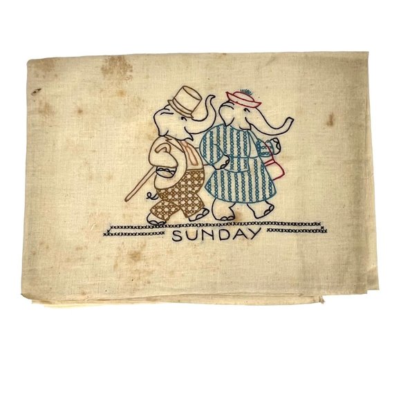 7 Vintage Embroidered Elephant Flour Sack Kitchen Dish Towels - Picture 3 of 10